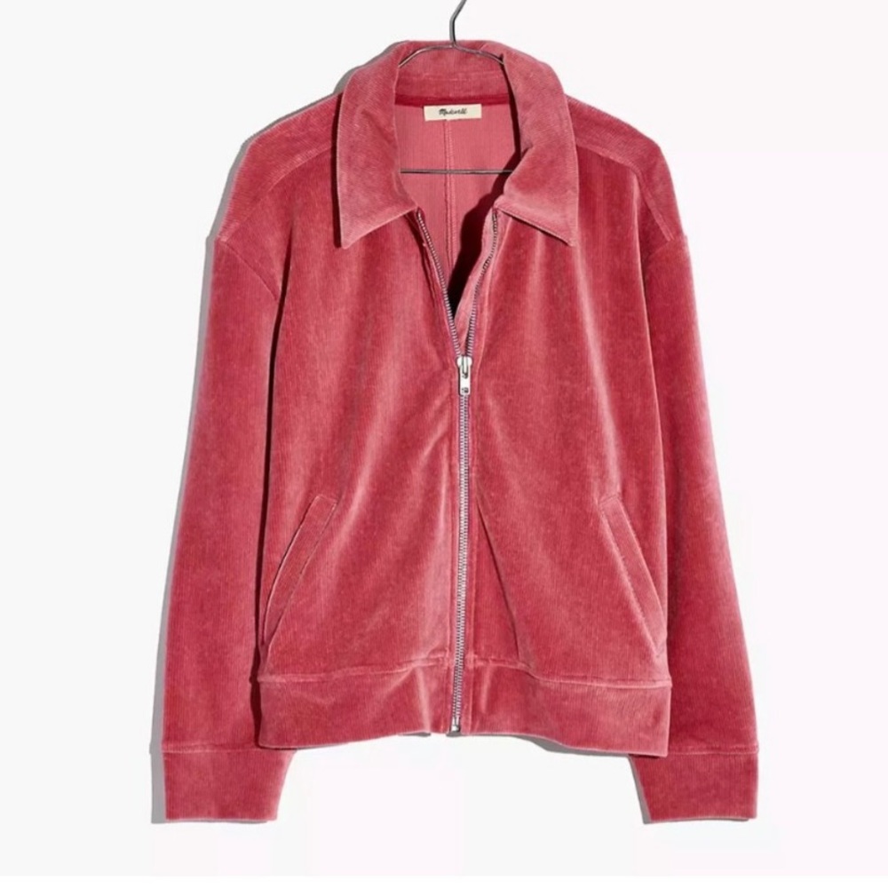 Madewell Texture & Thread Velour Corduroy Bomber Jacket Pink